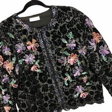 VTG 90  s Velvet Burnout Sequin Jacket Boho Whimsigoth Draper  s  Damon  s Sz L