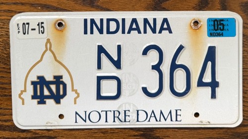 Early 2000s Notre Dame Fighting Irish Indiana Automobile License Plate ND 464