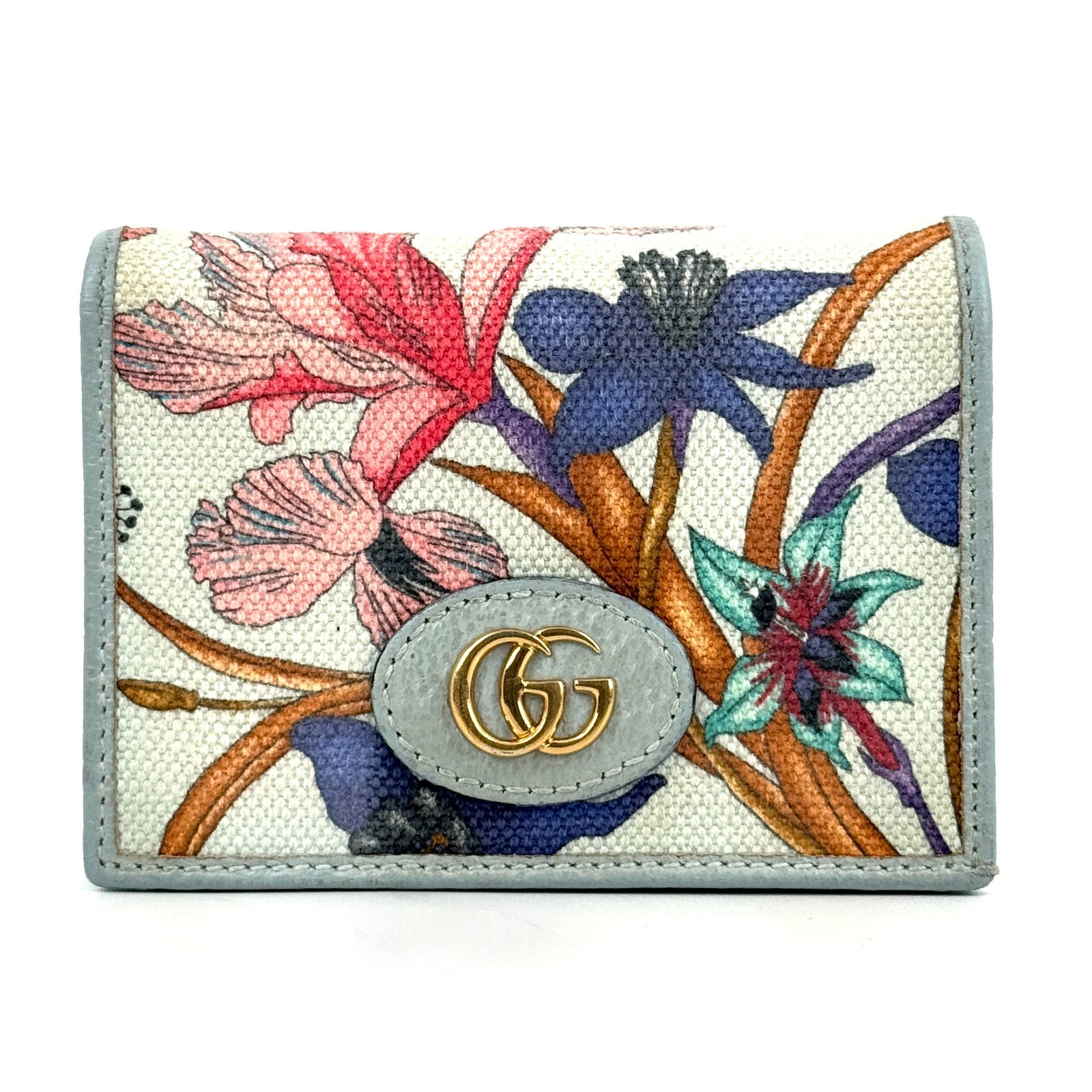 GUCCI Flora GG Marmont Fold Wallet Limited Edition Light Blue Leather Canvas