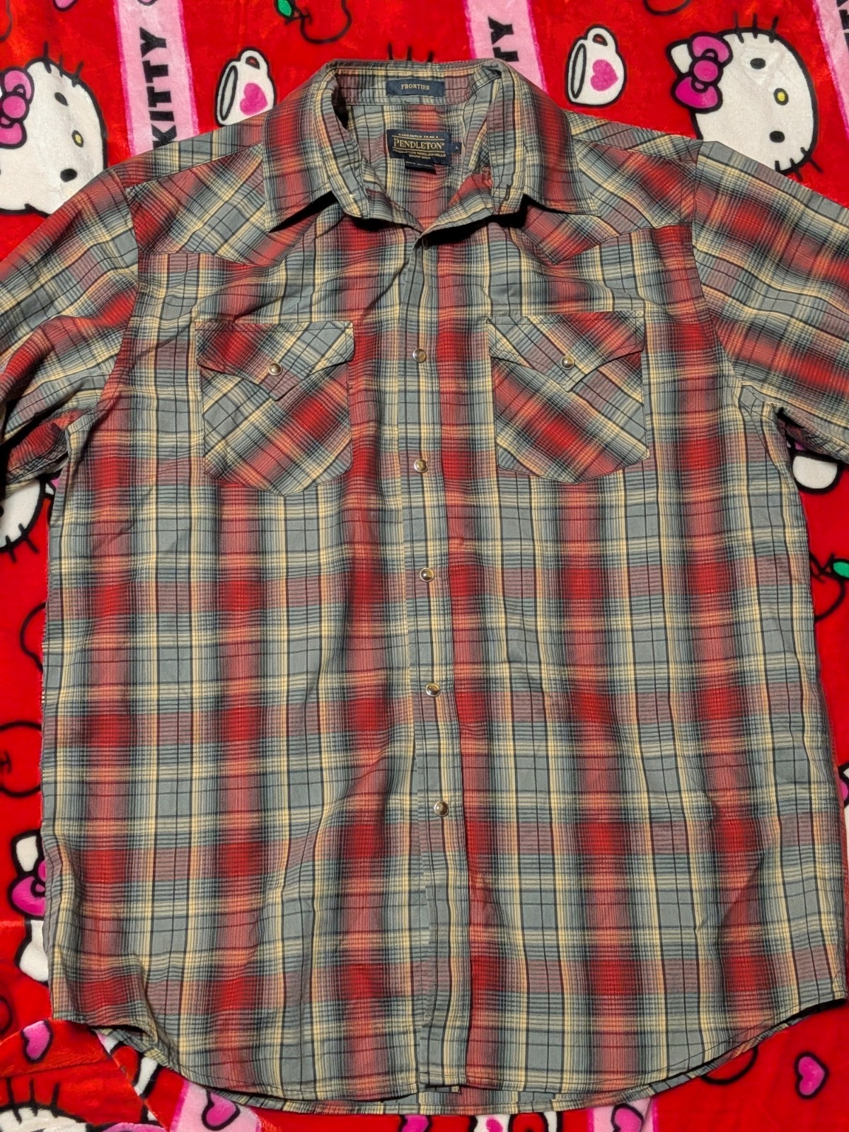 Pendleton Pearl Snap Frontier Western Shirt Men’s Sz L Red Plaid