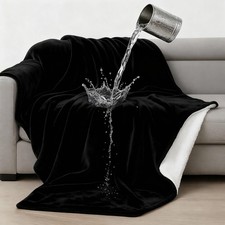 Black Waterproof Bed Blanket, 45'' x 40'' Portable Double Side Leakproof Sherpa
