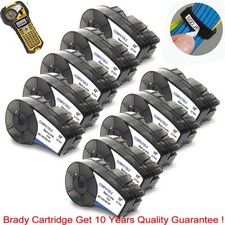 10PK For Brady M21 M21-500-595-WT All Weather Vinyl Label Cartridge Black/White