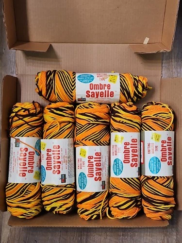 Vintage Kmart Ombre Sayelle Yarn Lot of 6 Skeins Orange Brown Yellow 1970’s NEW! video thumbnail
