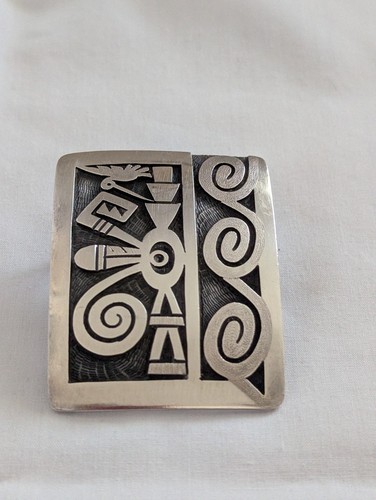 TRINIDAD LUCAS HOPI STERLING Belt Buckle wave prayer feather bird bear EUC - Picture 7 of 12