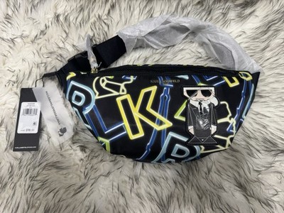 KARL LAGERFELD PARIS Logo Belt Bag Fanny Pack Black Multicolor Zip Adjustable