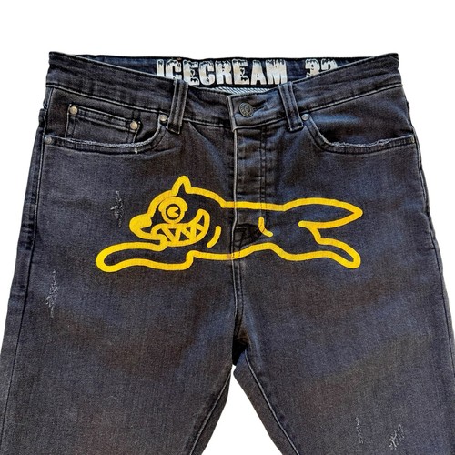 Billionaires Boys Club Ice Cream Jeans Mens 32 Black Running Dog Skinny Distress - Picture 2 of 20