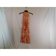 BTFBM Womens Halter Neck Geometric Print Midi Dress Orange Peach Size L