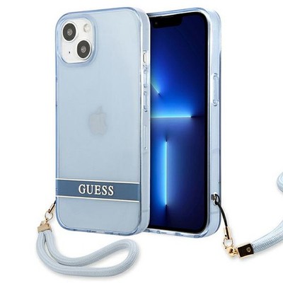 Guess Transparente Schutzhülle mit Riemen für iPhone 13 mini, Blau