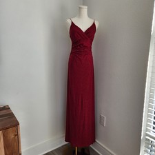 Vintage Y2K City Triangles Red Ruched Maxi Prom Dress Stretchy Spaghetti Strap S