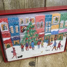 Papyrus Boxed Christmas Holiday Cards Glittered City Scene 14 Cards Envelopes