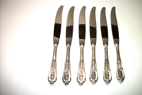6 Vintage WALLACE ROSE POINT  Sterling Silver 9" DINNER KNIVES 6 Knives LOT B