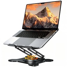 360  Rotating Laptop Stand for Desk, Metal Foldable Laptop Riser Black