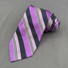 Altea Milano 60" Men's 100% Silk Repp Necktie ITALY Striped Purple/Charcoal