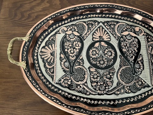 Oval Copper Coffee Tray, Turkish Copper Serving Tray, Copper Tray Handmade Large - Picture 16 of 16