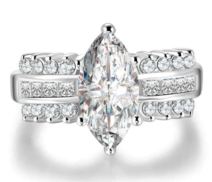 R032 Women Fashion Jewelry 18K White Gold Plated Engagement Wedding CZ Ring Gift