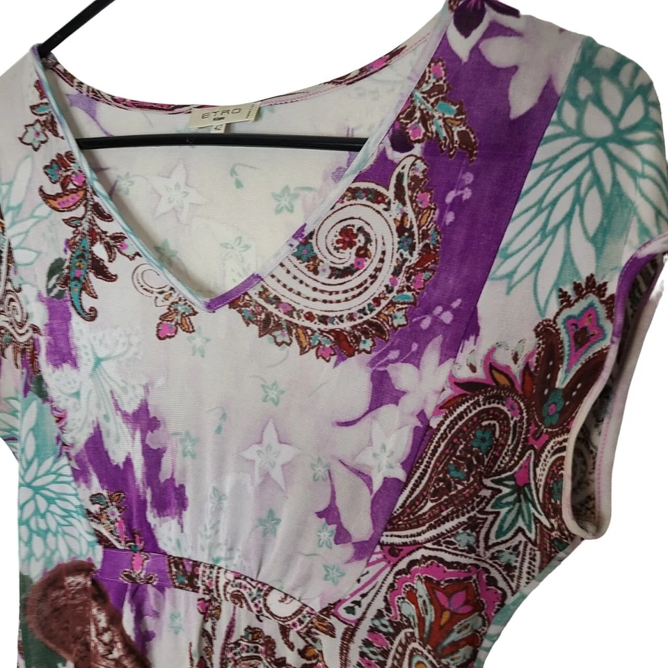 Blusa Top Entro Milano Mujer 42 Púrpura Estampado Paisley Mangas Cortas Cuello en V Foto 4 de 4