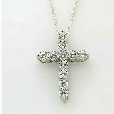 2.00Ct Round Cut VVS1/D Diamond Cross Pendant 14K White Gold Finish Free Chain