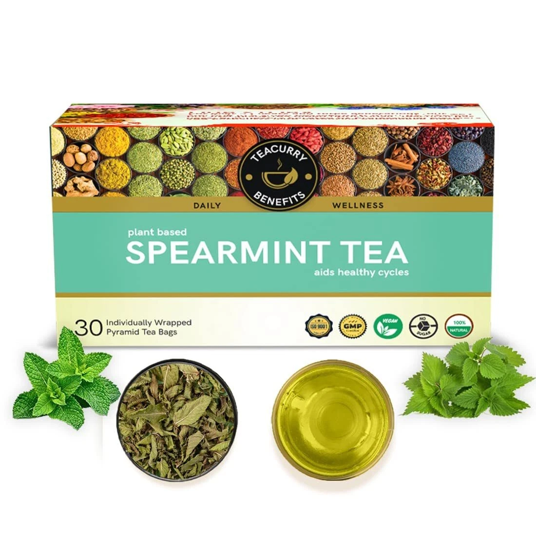 TEACURRY spearmint Tea (1 Months Pack, 30 Tea Bags) Help with Hormonal  Imbalance