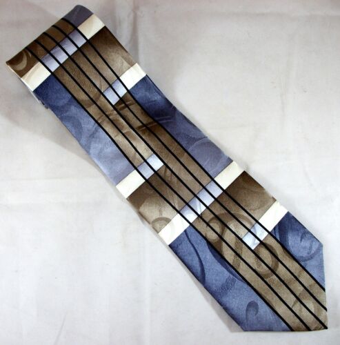 Brown & Gray Lines Enrico Cuccini Neck Tie & Pocket Square 57" L x 4" W (E495)