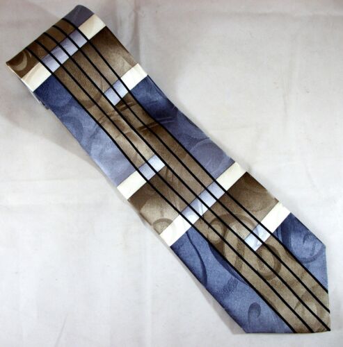 Brown & Gray Lines Enrico Cuccini Neck Tie & Pocket Square 57" L x 4" W (E495) - Picture 1 of 4