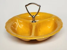 VTG 1960 Lane & Co. Van Nuys Calif Pottery 3000 Yellow Divided Nut Dish Handle
