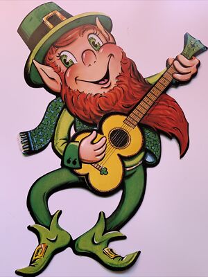 Beistle Saint Patricks Leprechaun Decoration Die Cut Guitar Cardboard Paper