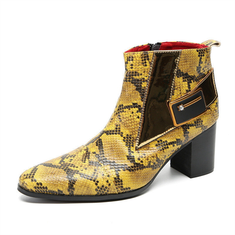 SAOLA Scarpe uomo vera pelle con cerniera tacco alto a punta pelle di serpente stampate chukka