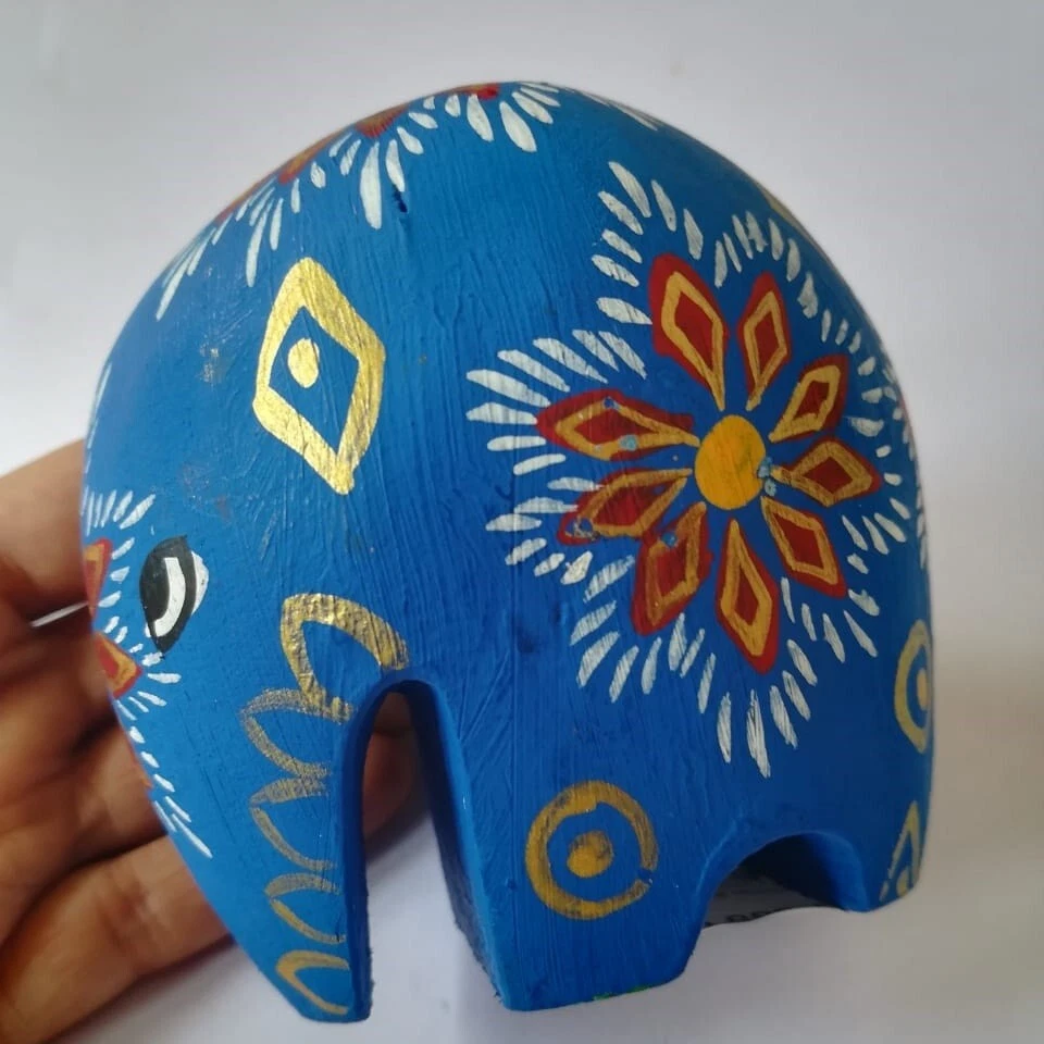 Estatuilla de elefante artesanal animal tropical estatua pintura madera decoración juguete regalo Foto 4 de 4