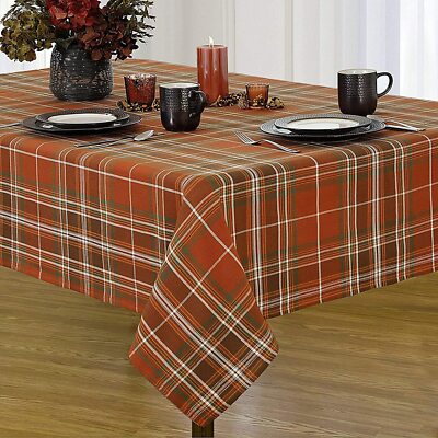 Thanksgiving Tablecloth Spice Orange Rust Plaid Print Fabric Fall ...
