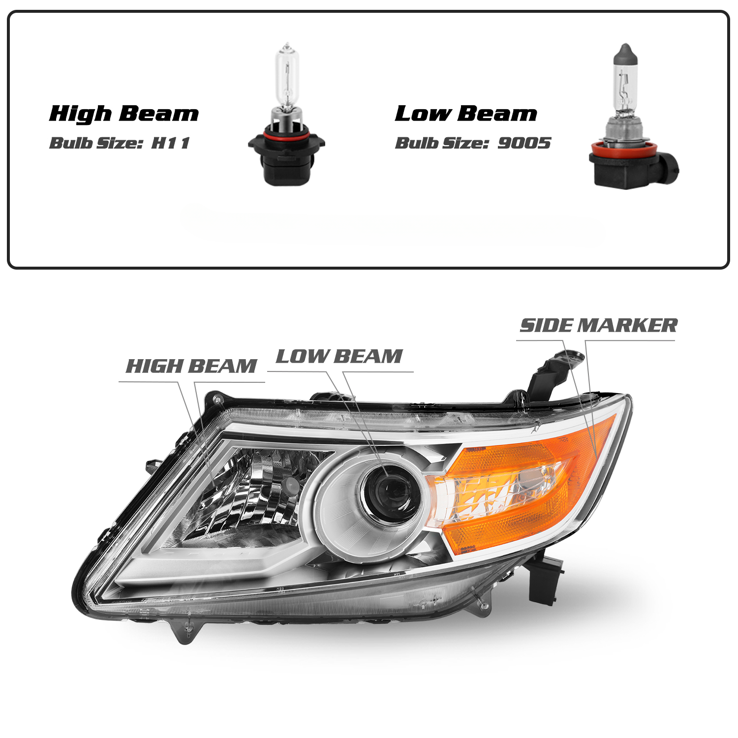 For 20112013 Honda Odyssey Halogen Chrome Amber Corner Headlights Pair