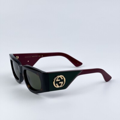 NEW Gucci GG1664S 002 Havana Red Green Rectangle Unisex Sunglasses Gucci GG1664S Havana Green Sunglasses – Designer Daydream main image 3