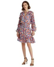 Lauren Ralph Lauren Floral Crinkled Georgette Dres Blue orange Size 4 MSRP $185