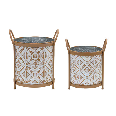 Footed Metal Aztec Planter 