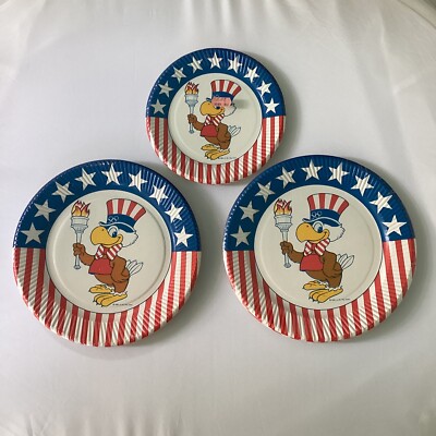 1984 LA Olympics Sam The Eagle Mascot Paper Party Plates NOS Sealed 3 Pack Lot