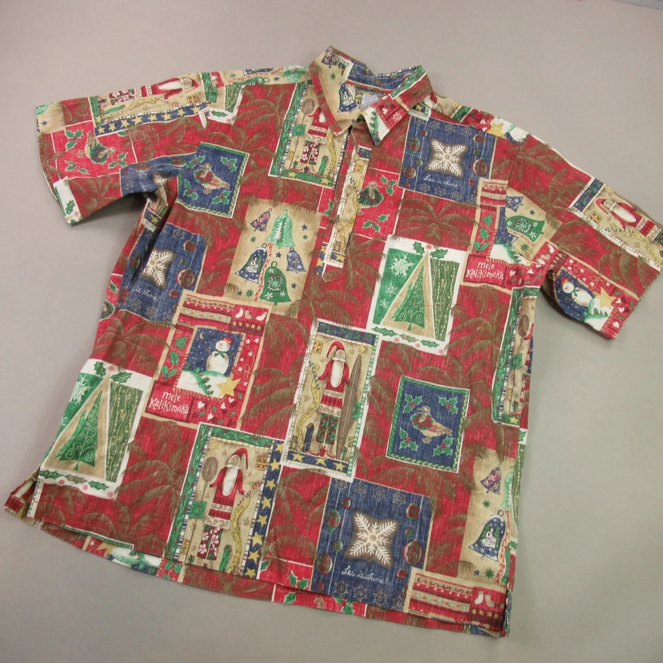 Reyn Spooner Shirt Mens XL Short Sleeve Mele Kalikimaka Santa Christmas Vtg - Image 2 of 4