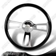 W-power 17-inch Black Wood Grip 5-hole Chrome Spoke 2.5deep Dish Steering Wheel