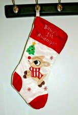 Baby's 1st Rudolph Christmas Stocking Lined Soft The Red Nose Reindeer 17.5"