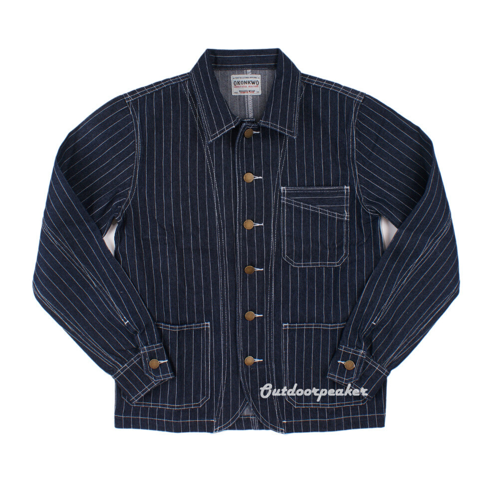Railroad Denim Jacket Vintage Striped Men's Work Jean Chore Casual