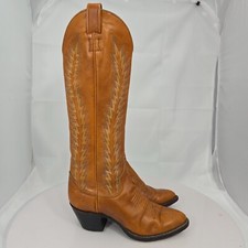 Vintage Larry Mahan Women 6.5 B Cowboy Western Brown Leather Tall Boots Cowgirl