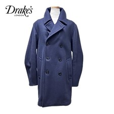 Drake’s London Navy Melton Wool Long Peacoat Made in England Size 40 L Jacket