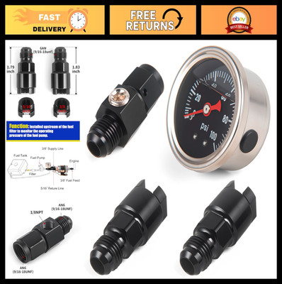 6AN Male to 3/8'' & 5/16'' Quick-Disconnect EFI Fitting with 0-100psi Fuel Gauge