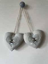 2 Heart Hangers in John Lewis Grey Fabric and Sophie Allport Bees Heart Applique