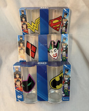 DC 6pc 27cl Glass Drinking Glass Set Batman Superman Wonder Woman Joker Harley