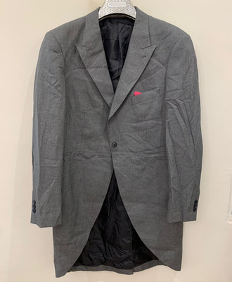 Classic unique peak lapel gray morning frock tail coat suit 42R 42L