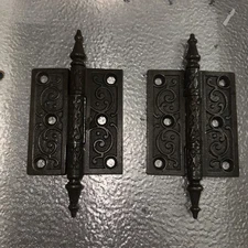 Antique Cast Iron Victorian Door Hinges Pair 3.5x3 Inches