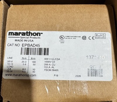 LOT Of 3 NEW Marathon Special Products EPBAD45 Power Distribution Blocks
