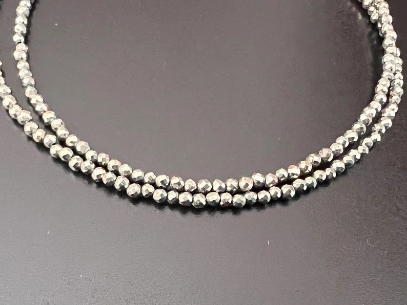 2-3 мм A ++ черный пирит граненый круглый драгоценных камней бисер ожерелья 18'' мужчин и женщин - Изображение 3 из 4