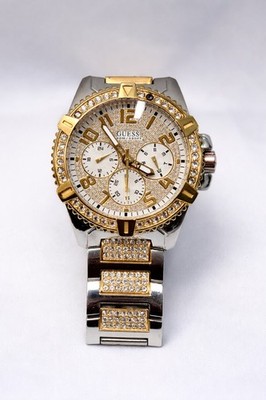 MensGuess Gold & Silver Tone Crystal Rhinestone Chronograph WatchBling Dial 100M