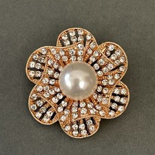 Rose Gold White Faux Pearl Rhinestones Women's Fashion Brooch NWOT