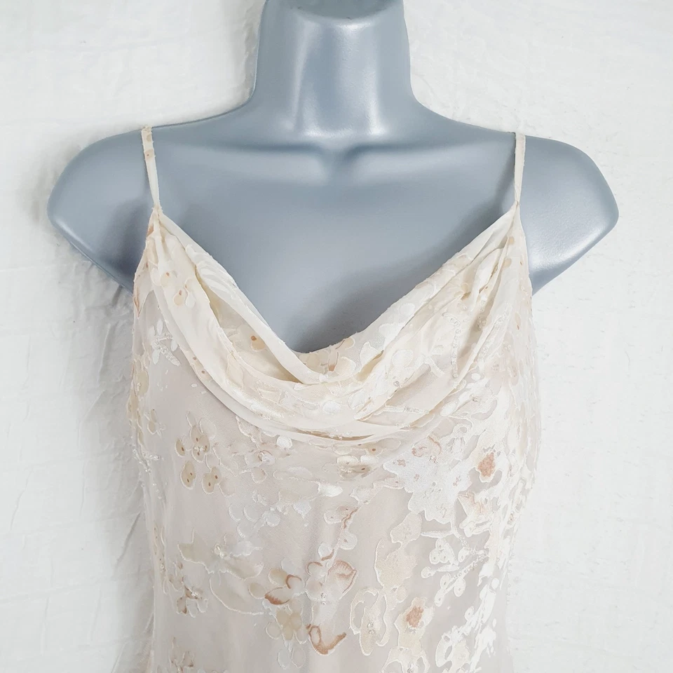 Vintage 90s Monsoon Cream & Gold Bias Cut Slip Style Long Dress UK 12 . - Image 2 of 4